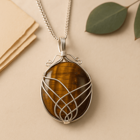 Tiger Eye Wire Wrapped Pendant Necklace - SHAMTAM.COM