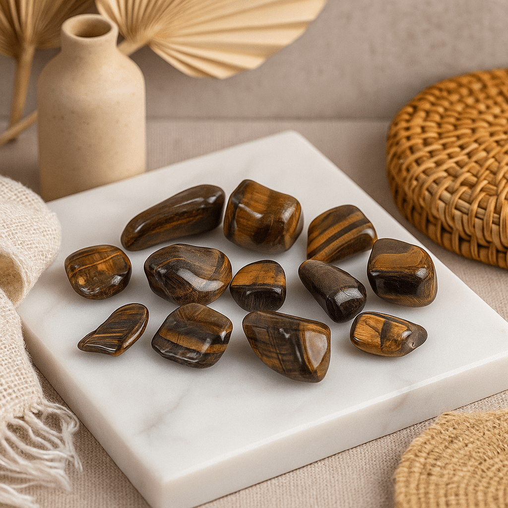 Tiger's Eye Tumbled Stones Medium 12 Pieces - SHAMTAM.COM