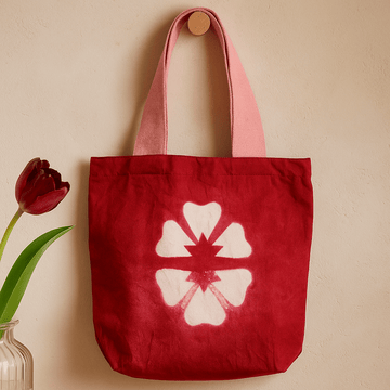 Baumwoll-Tragetasche Tie-Dye 38x42x12cm Weinrot mit Blumenmuster