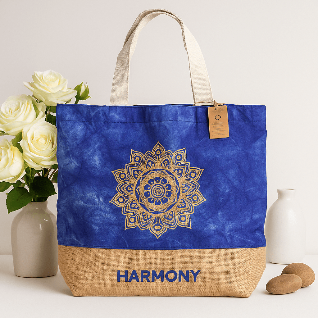 Tote Bag - Mandala Blue Stonewash Harmony - SHAMTAM.COM
