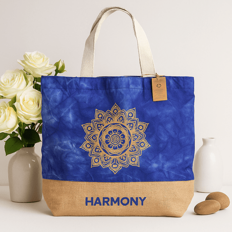 Tote Bag - Mandala Blue Stonewash Harmony - SHAMTAM.COM
