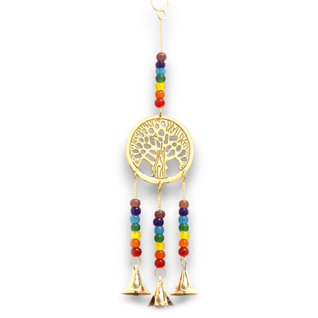 Handcrafted Indian Tree of Life Wind Chime with Chakra Beads and Brass Bells for Spiritual Balance and Home Décor - SHAMTAM.COM
