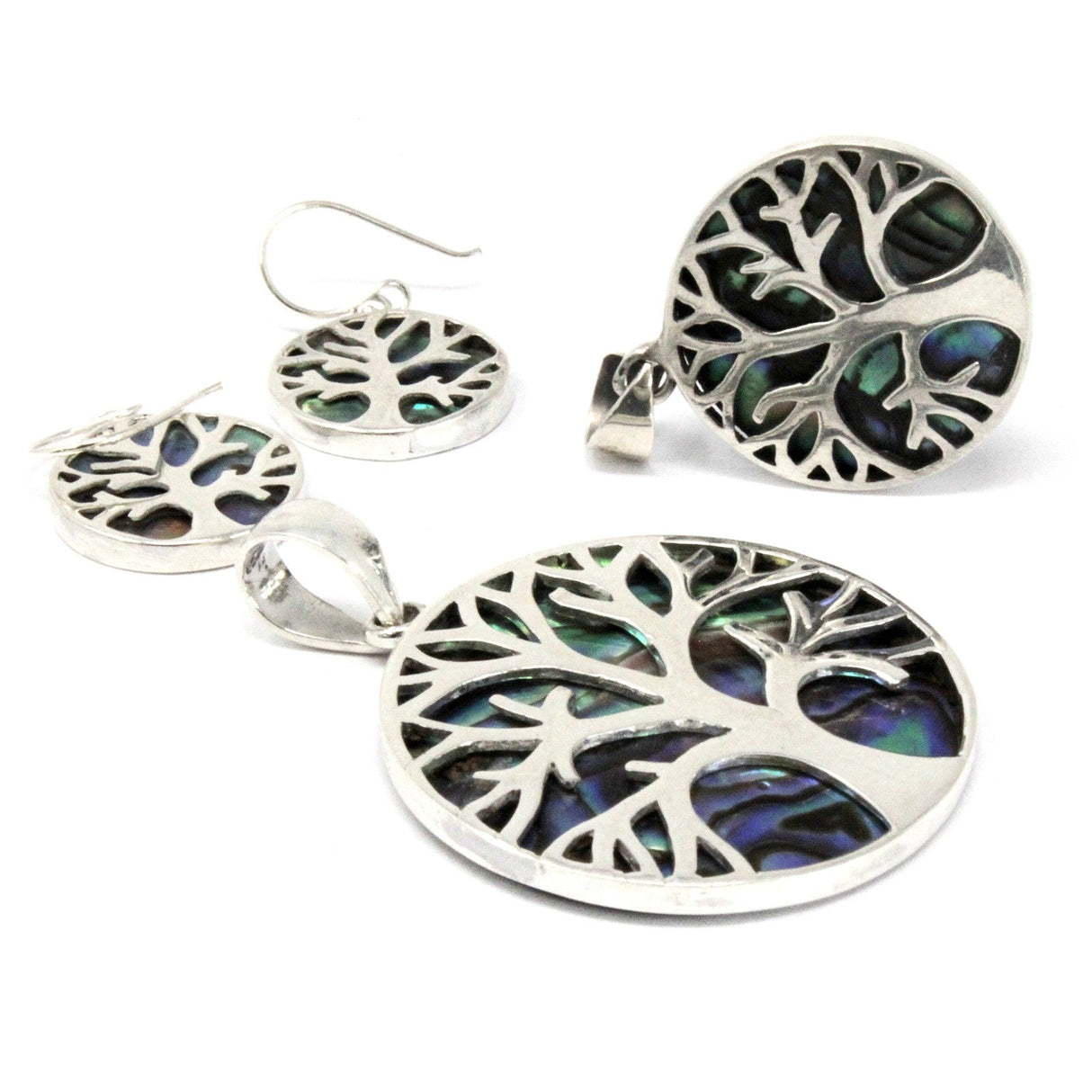 Tree of Life Silver Earrings 15mm - Abalone - SHAMTAM.COM