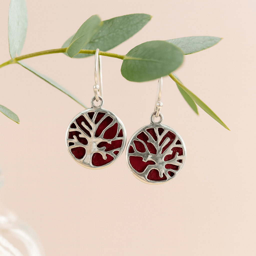Tree of Life Silver Earrings Pair Coral Effect - SHAMTAM.COM