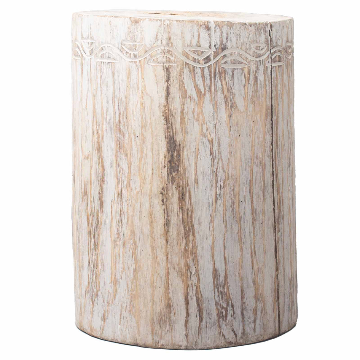 Tribal Stool / Table - Albasia - Whitewash - SHAMTAM.COM