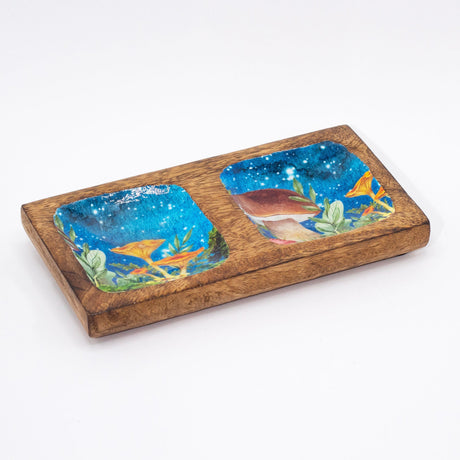 Double Trinket Tray 20x10x2.5cm - Mushroom Design Teal - SHAMTAM.COM