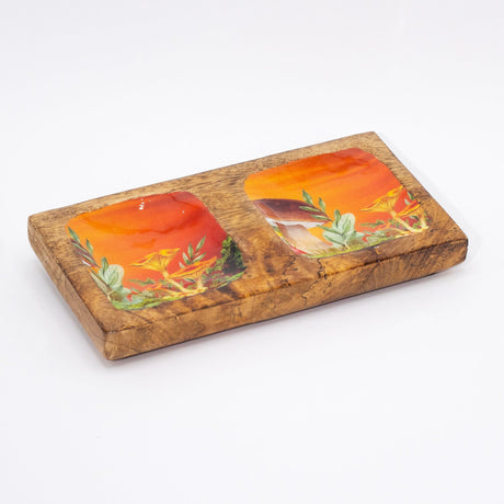 Double Trinket Tray 20x10x2.5cm - Mushroom Design Maroon - SHAMTAM.COM