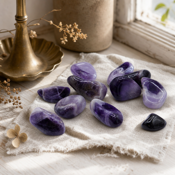 Tumble Stones - Amethyst Banded Band A — styled in a warm, naturally lit interior