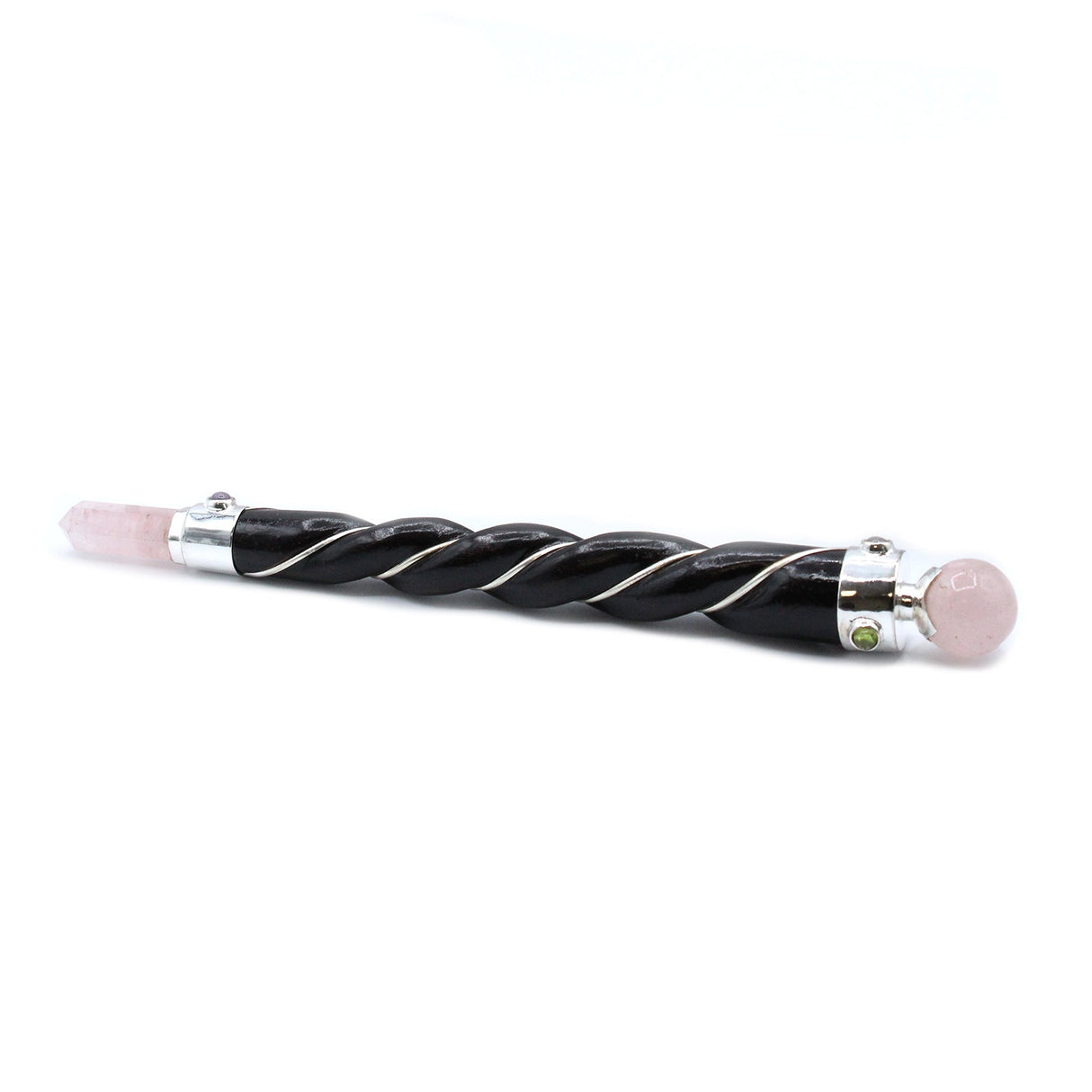 Twisted Healing Wand - Silver Rose Quartz Sphere - SHAMTAM.COM