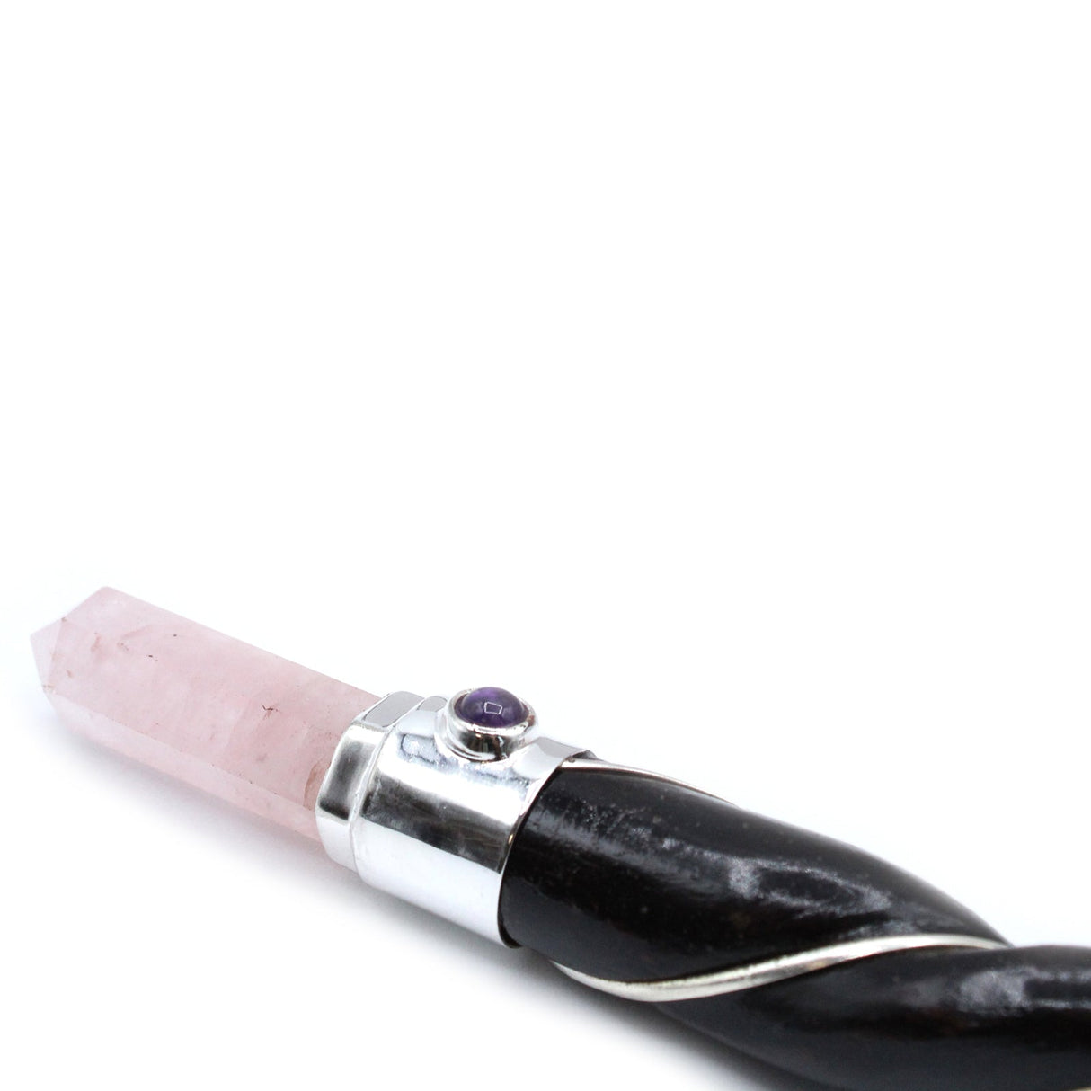 Twisted Healing Wand - Silver Rose Quartz Sphere - SHAMTAM.COM