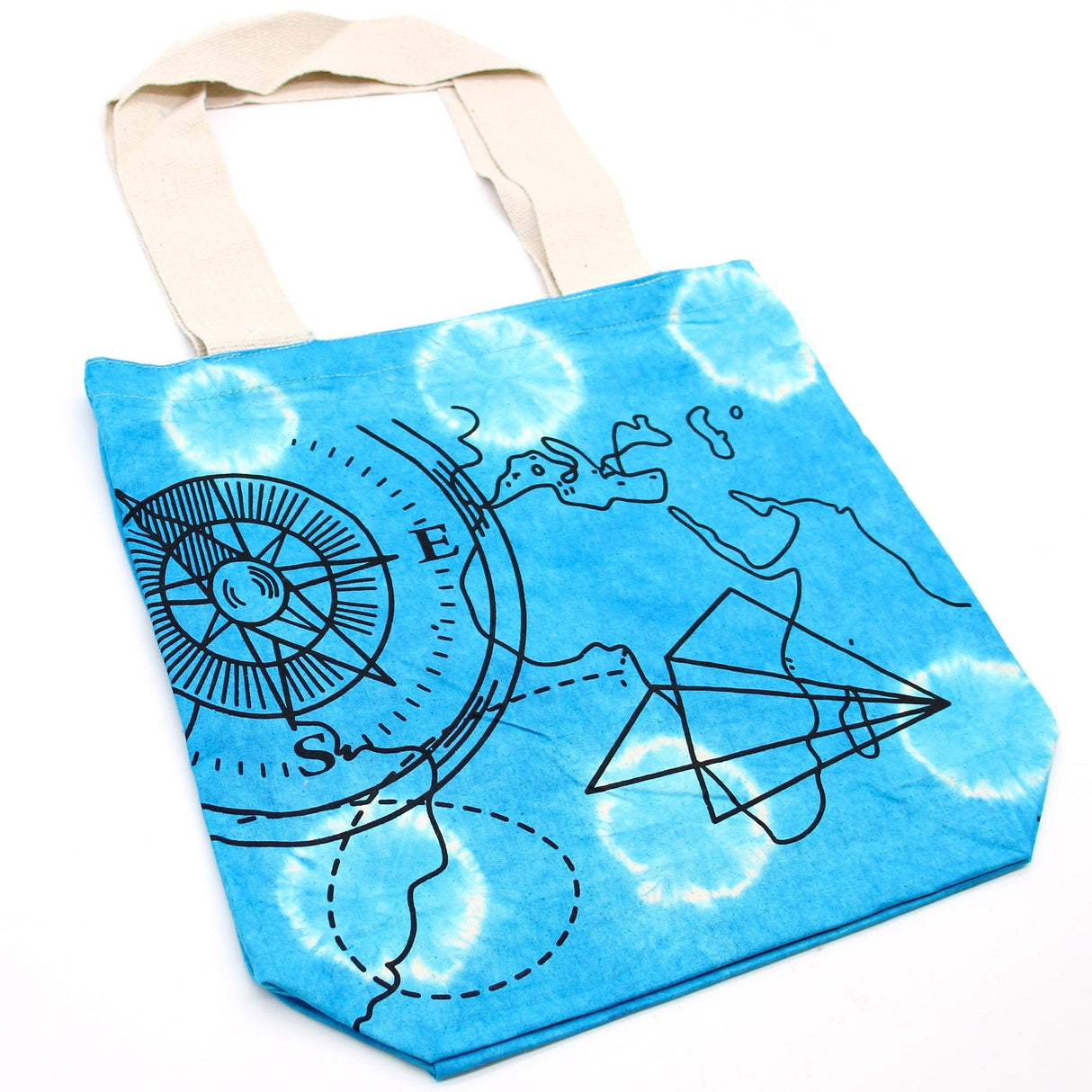 Tye - Dye Cotton Bag (6oz) - 38x42x12cm - Compass - Blue - Natural Handle - SHAMTAM.COM