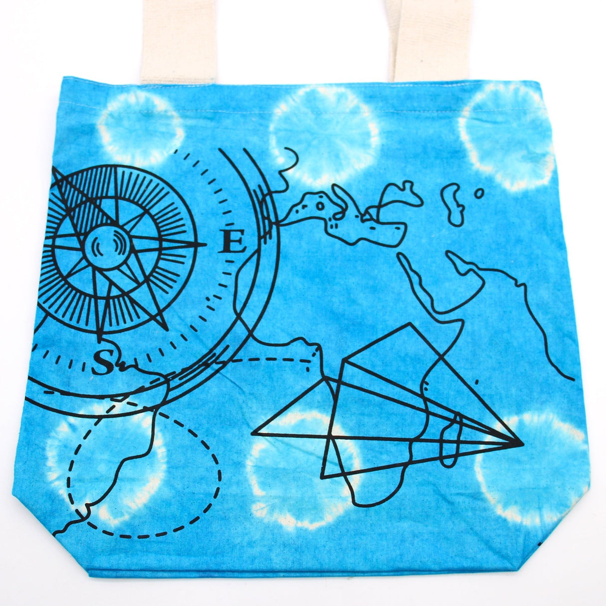 Tye - Dye Cotton Bag (6oz) - 38x42x12cm - Compass - Blue - Natural Handle - SHAMTAM.COM