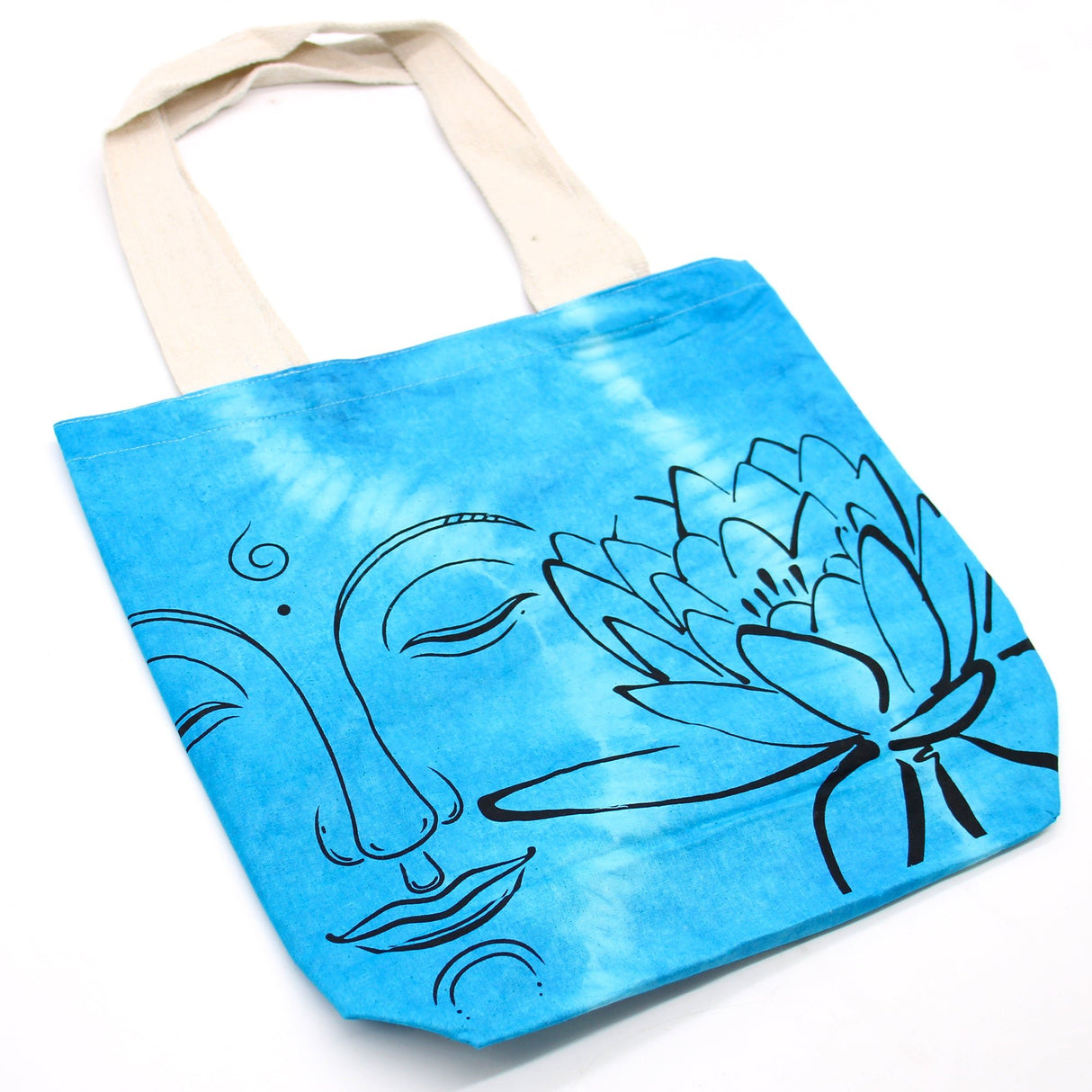 Tye - Dye Cotton Bag (6oz) - 38x42x12cm - Lotus Buddha - Blue - Natural Handle - SHAMTAM.COM