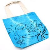 Tye - Dye Cotton Bag (6oz) - 38x42x12cm - Lotus Buddha - Blue - Natural Handle - SHAMTAM.COM