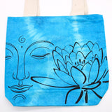 Tye - Dye Cotton Bag (6oz) - 38x42x12cm - Lotus Buddha - Blue - Natural Handle - SHAMTAM.COM