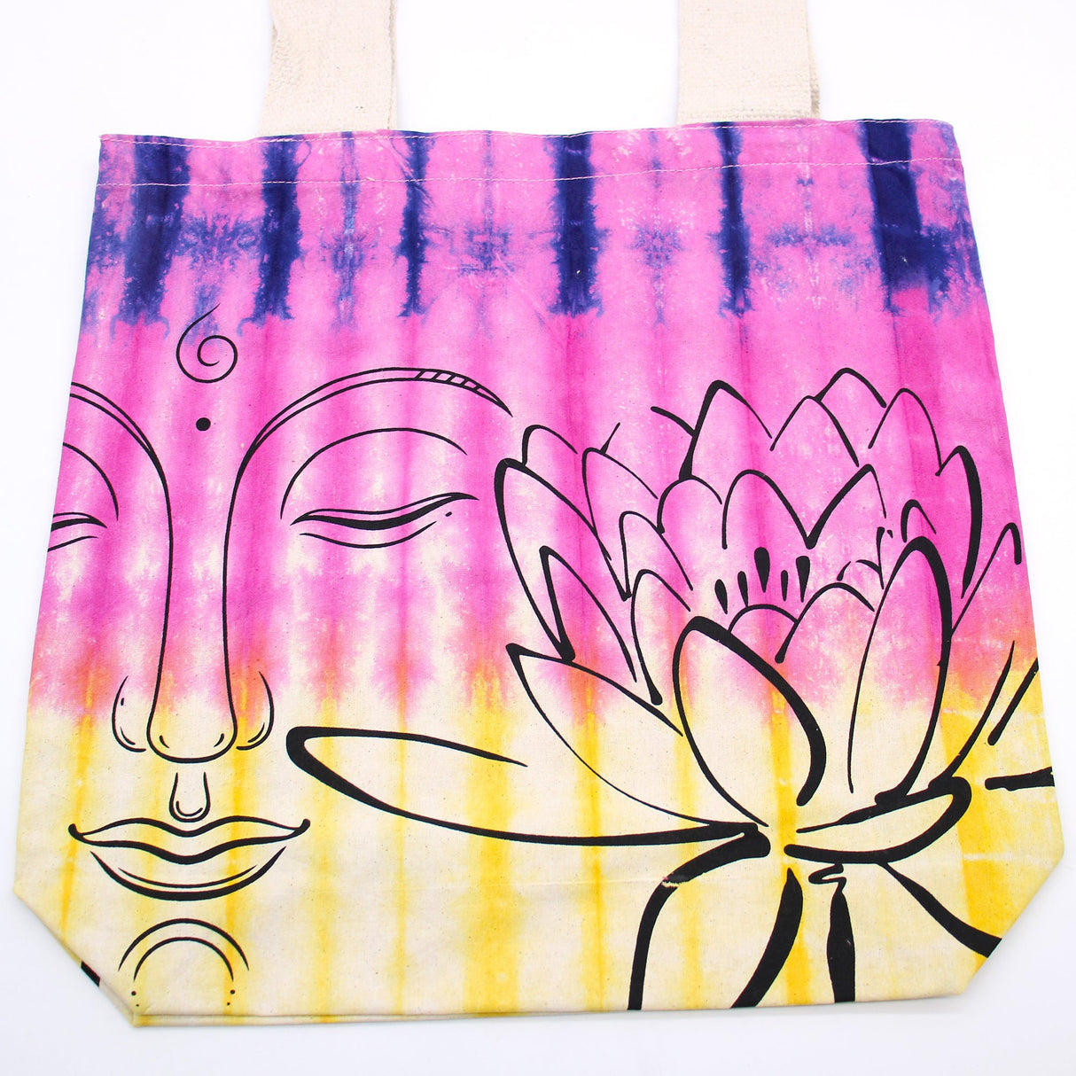 Tye - Dye Cotton Bag (6oz) - 38x42x12cm - Lotus Buddha - Multi Col - Natural Handle - SHAMTAM.COM