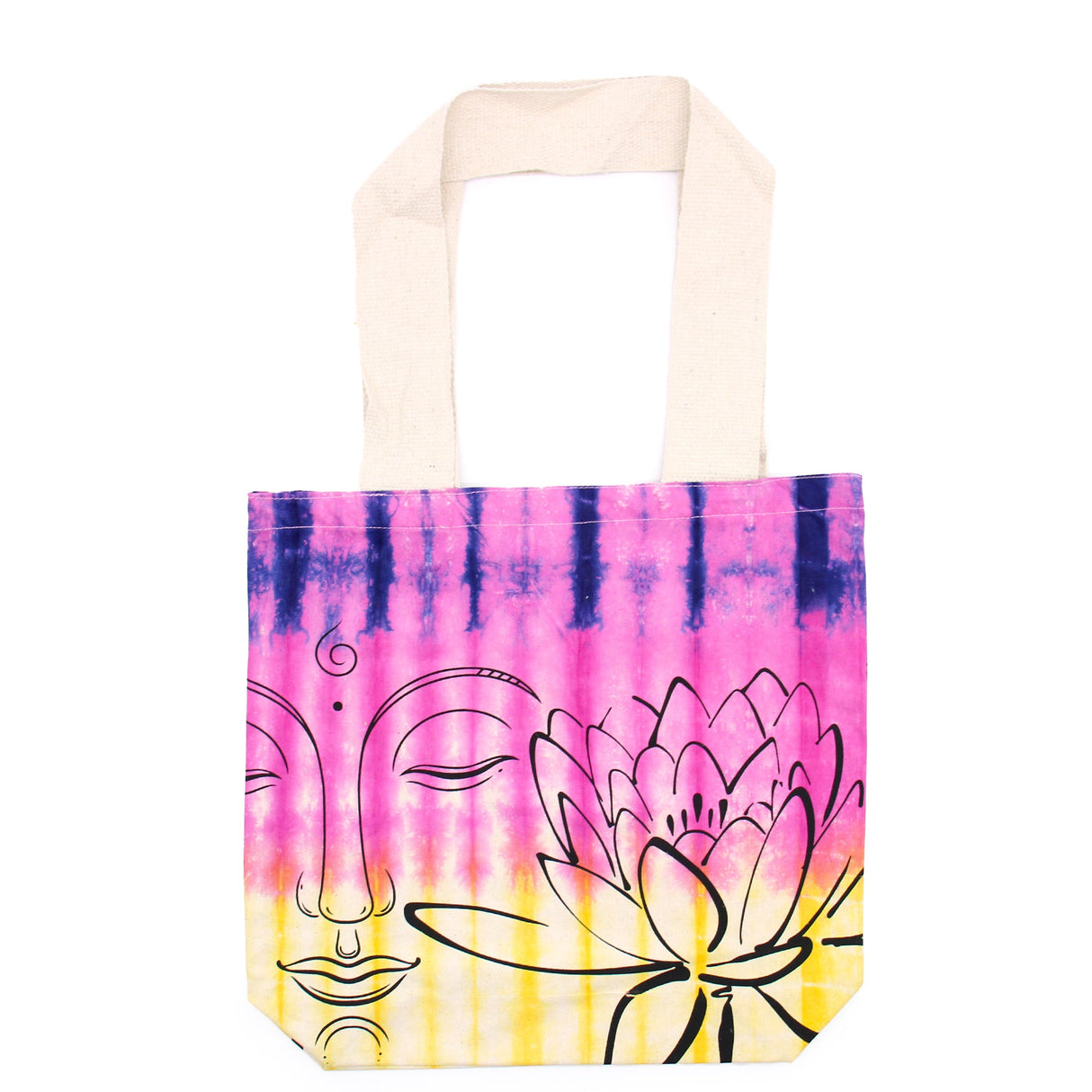 Tye - Dye Cotton Bag (6oz) - 38x42x12cm - Lotus Buddha - Multi Col - Natural Handle - SHAMTAM.COM