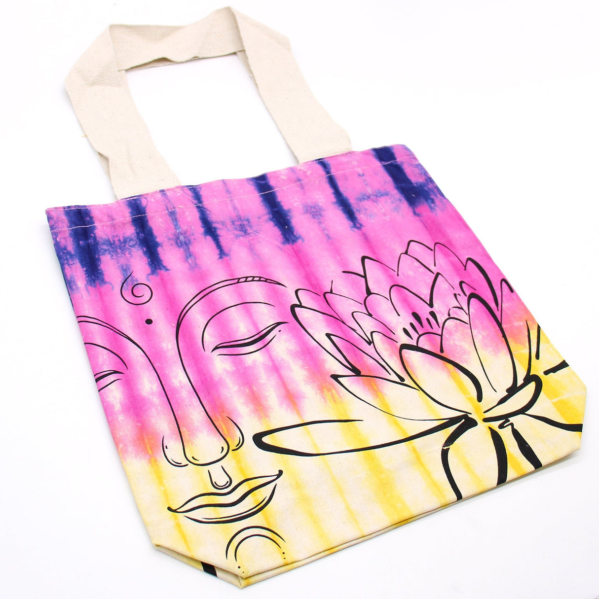 Tye - Dye Cotton Bag (6oz) - 38x42x12cm - Lotus Buddha - Multi Col - Natural Handle - SHAMTAM.COM