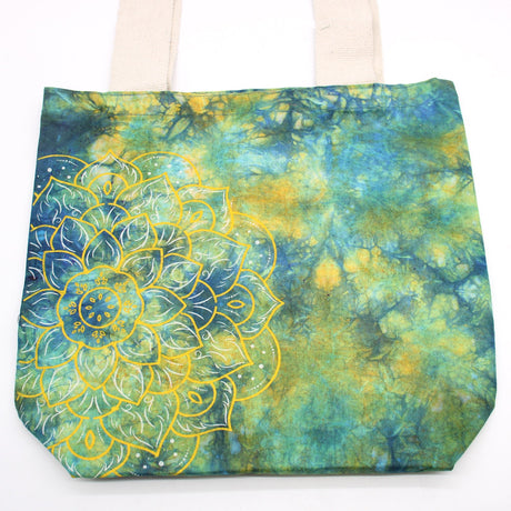 Tye - Dye Cotton Bag (6oz) - 38x42x12cm - Mandela - Green/Blue - Natural Handle - SHAMTAM.COM