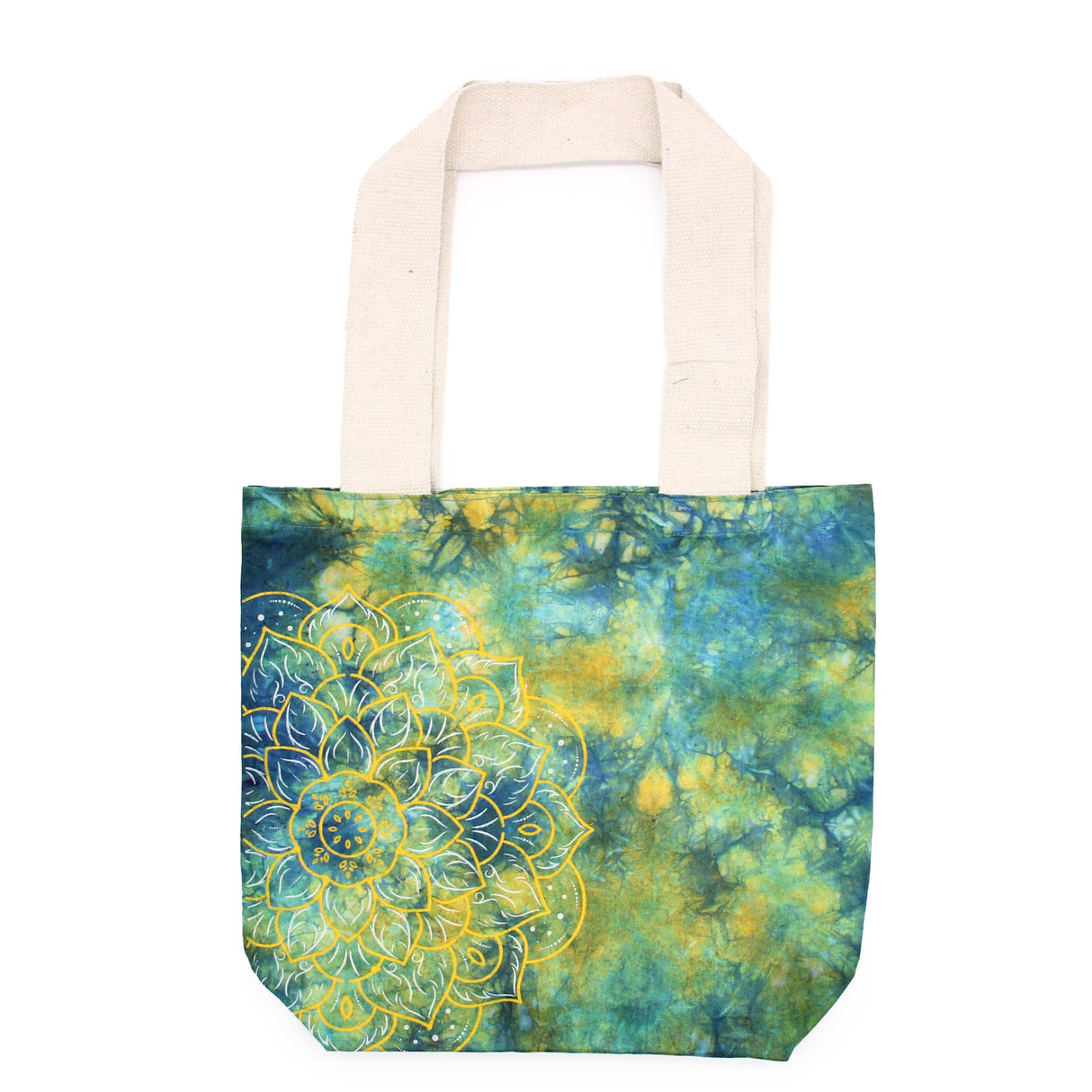 Tye - Dye Cotton Bag (6oz) - 38x42x12cm - Mandela - Green/Blue - Natural Handle - SHAMTAM.COM