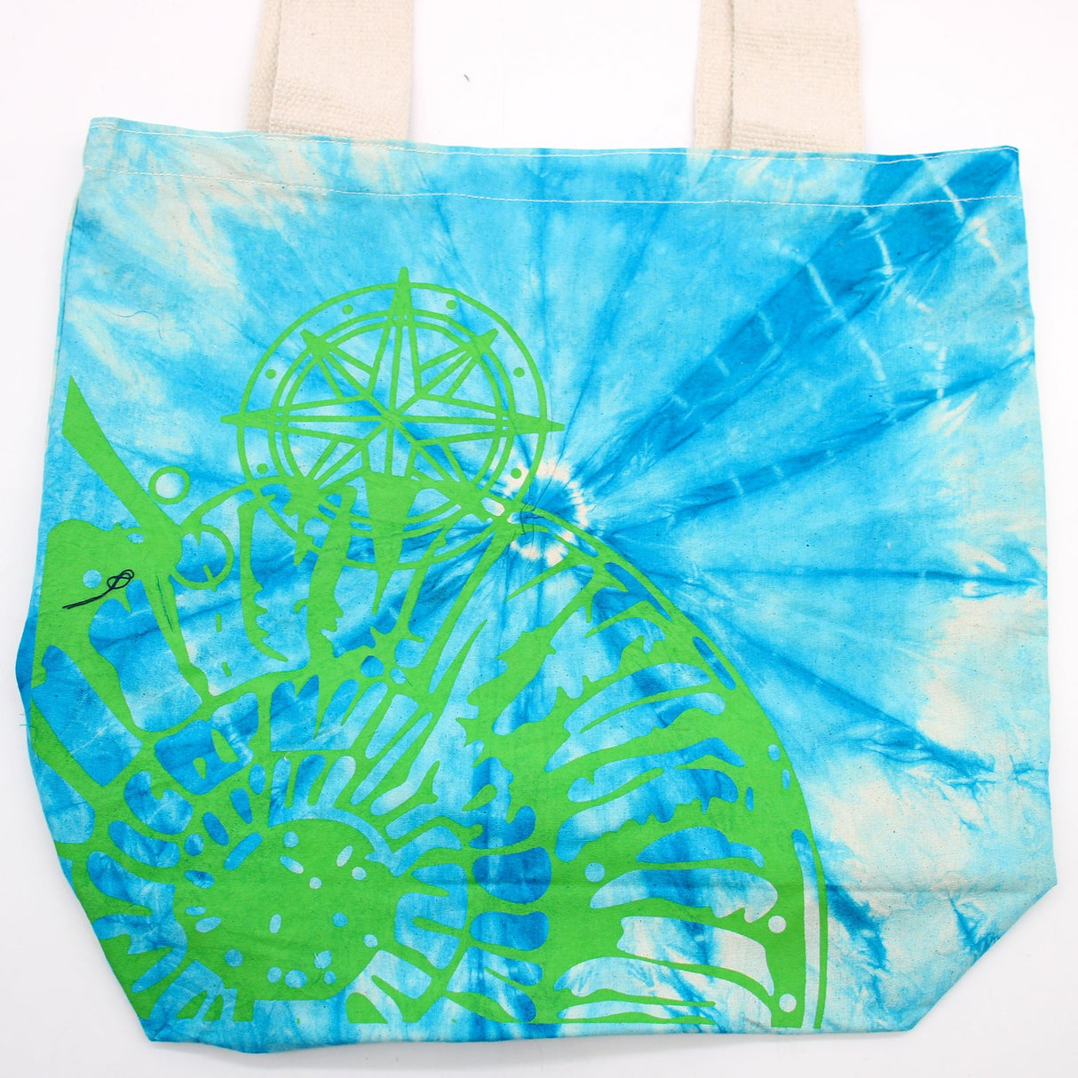 Tye - Dye Cotton Bag (6oz) - 38x42x12cm - Sea Shell - Blue/Green - Green Handle - SHAMTAM.COM