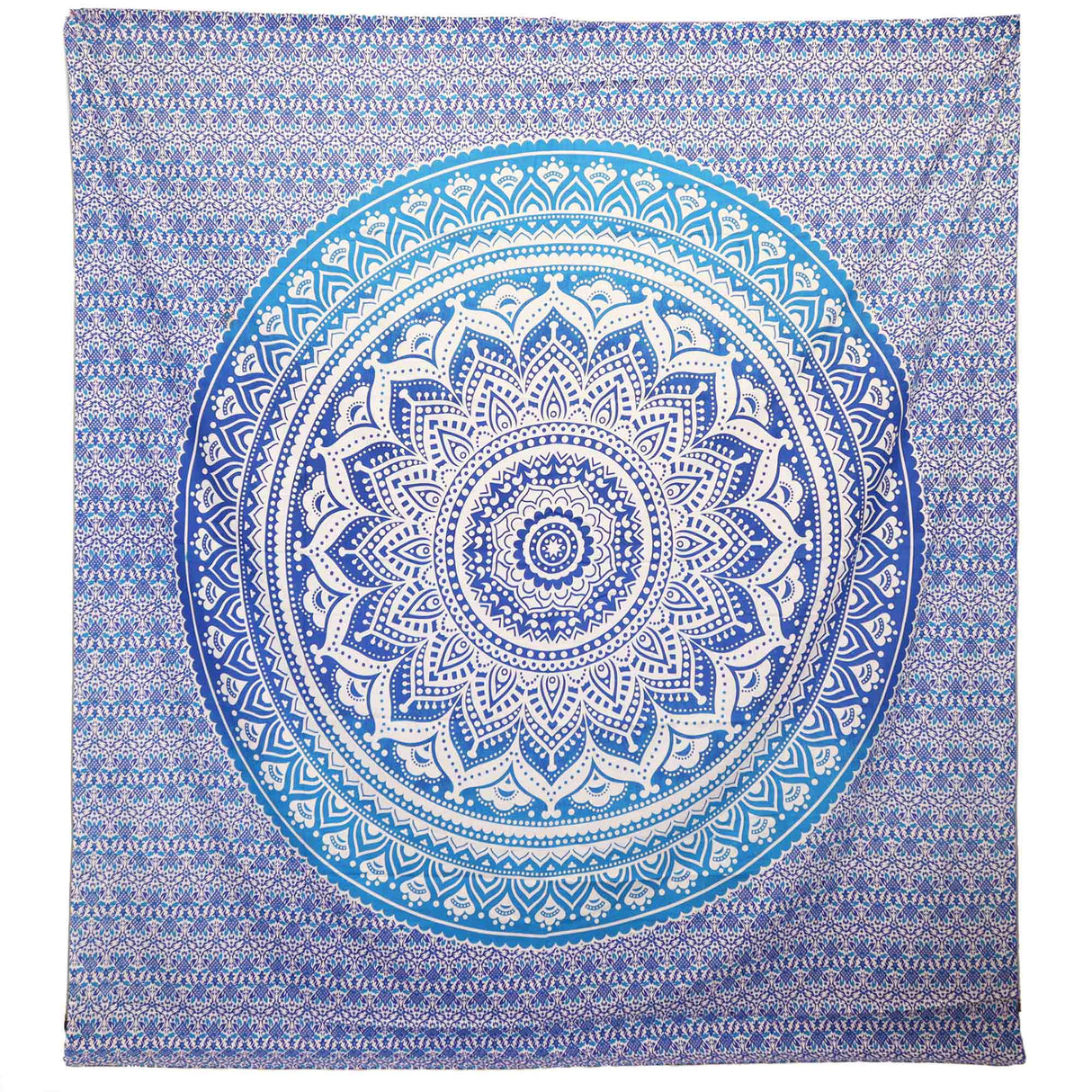 Umrao Mandala Blue Tapestry - Bohemian Wall Hanging, Beach Spread, Bedspread with Intricate Geometric & Floral Design - SHAMTAM.COM
