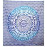Umrao Mandala Blue Tapestry - Bohemian Wall Hanging, Beach Spread, Bedspread with Intricate Geometric & Floral Design - SHAMTAM.COM