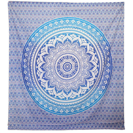 Umrao Mandala Blue Tapestry - Bohemian Wall Hanging, Beach Spread, Bedspread with Intricate Geometric & Floral Design - SHAMTAM.COM