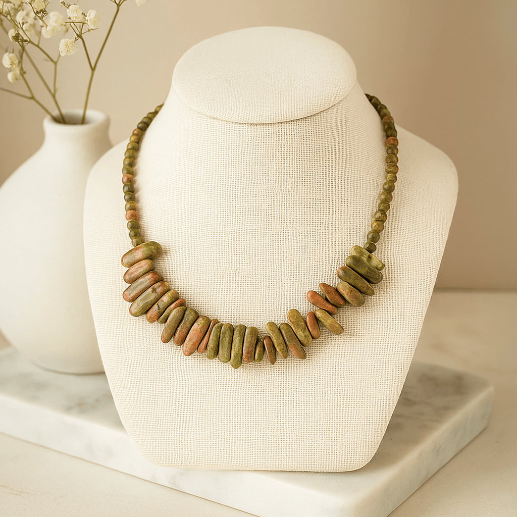 Unakite Crystal Necklace - Longstone Gem - SHAMTAM.COM