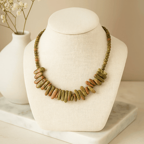 Unakite Crystal Necklace - Longstone Gem - SHAMTAM.COM