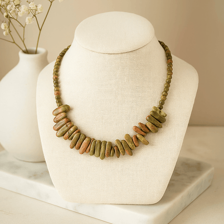 Unakite Crystal Necklace - Longstone Gem - SHAMTAM.COM
