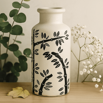 Vase Boho Bamboo Pattern Straight Natural
