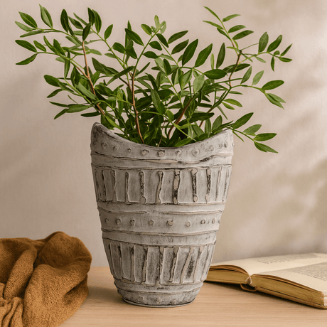 Vase Wide Neck Boho Cream 22cm - SHAMTAM.COM