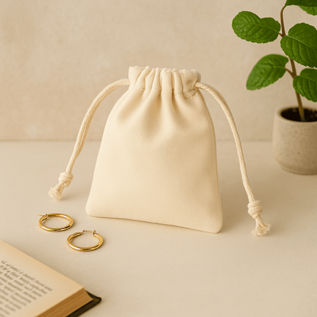 Velvet Drawstring Pouch - Ivory 10x12cm - SHAMTAM.COM