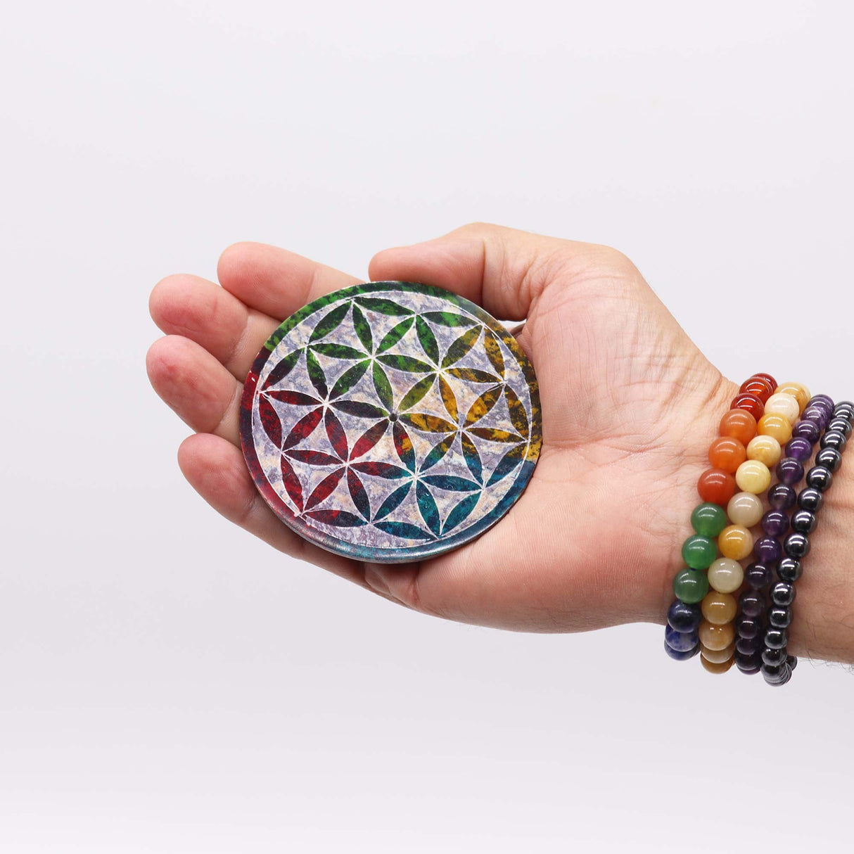 Vibrant Flower of Life Soapstone Incense Burner – Enhance Spiritual Harmony & Meditation - SHAMTAM.COM