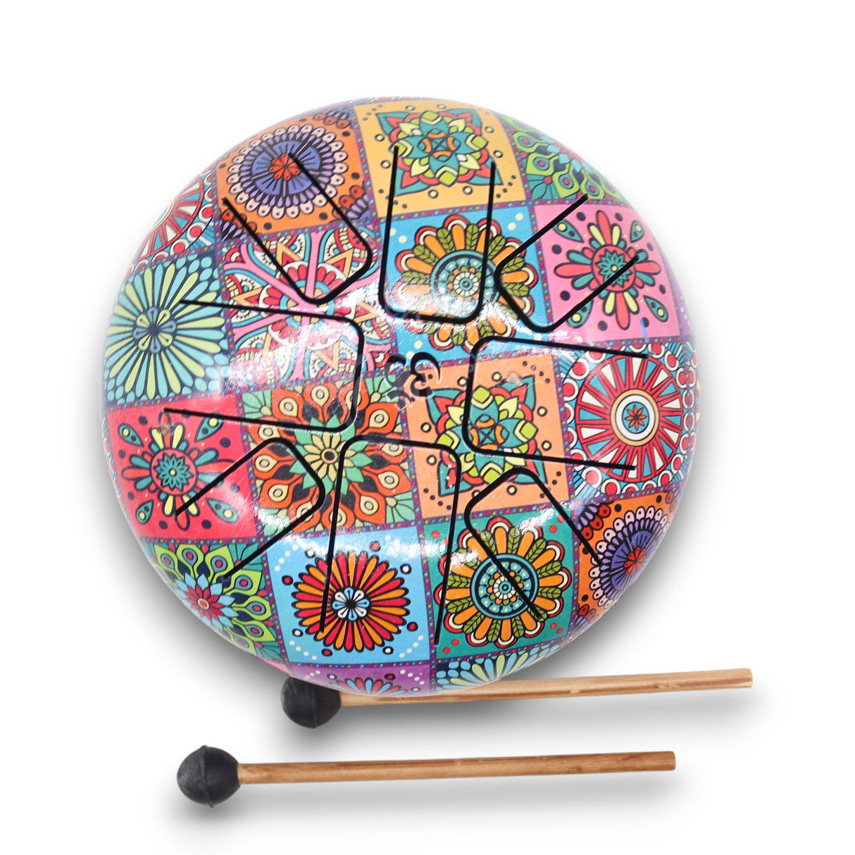 Vibrant Hand - Painted Steel Tongue Drum - 17x13cm Multi - Colored Hapi Drum with Mallets - SHAMTAM.COM
