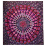 Vibrant Purple Peacock Mandala Cotton Bedspread & Wall Hanging - Bohemian Floral Tapestry Decor - SHAMTAM.COM