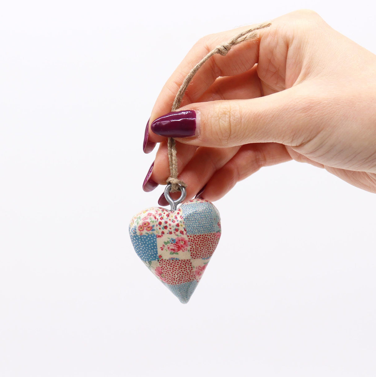Vibrant Wooden Heart Ornament - Hand - Painted Blue & Red Cheque Pattern for Home Décor - SHAMTAM.COM