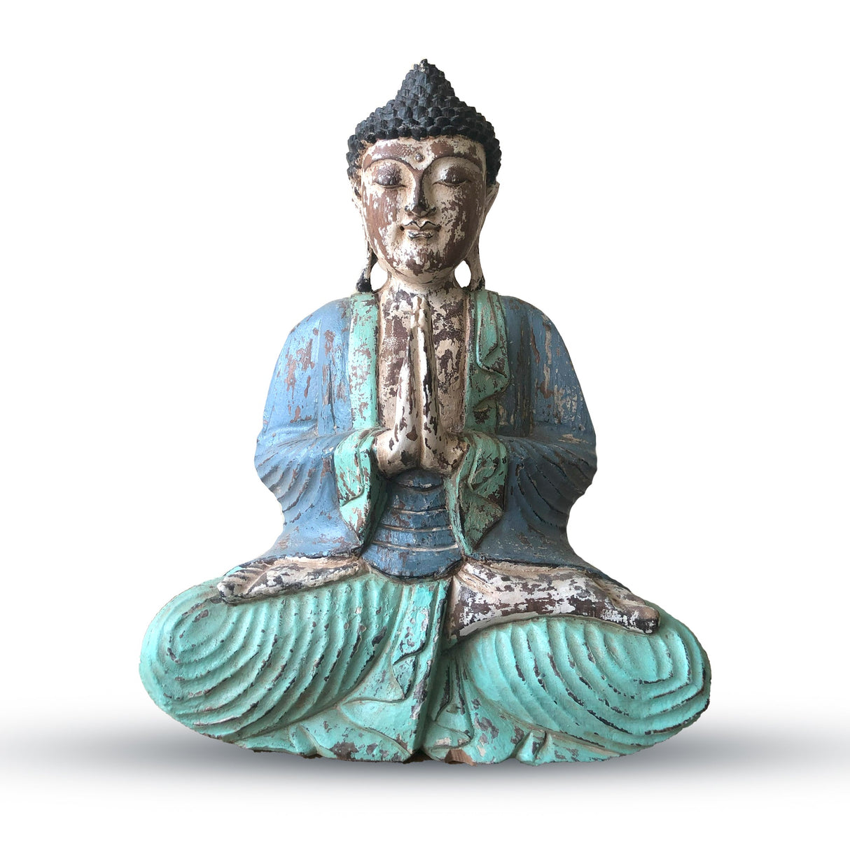 Vintage Blue Mint Hand Carved Buddha Statue - 40cm - Welcome - SHAMTAM.COM