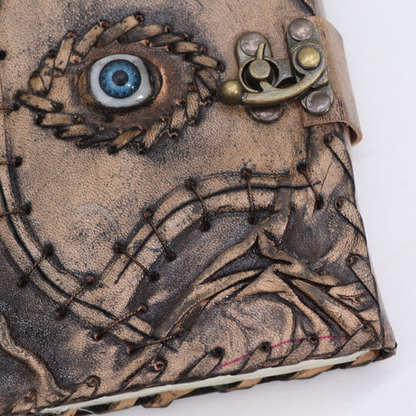 Vintage - Inspired Evil Eye Journal with Textured Leather Cover and Metal Clasp - 160 Deckle Edge Pages, 17x12.5cm - SHAMTAM.COM
