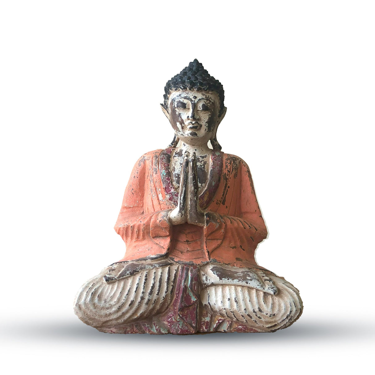 Vintage Orange Hand Carved Buddha Statue - 30cm - Welcome - SHAMTAM.COM