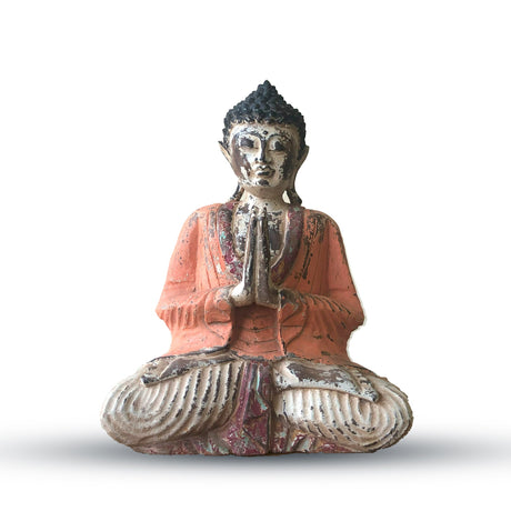 Vintage Orange Hand Carved Buddha Statue - 30cm - Welcome - SHAMTAM.COM