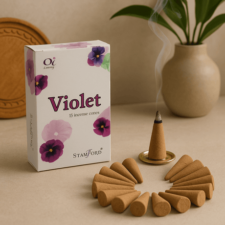 Violet Incense Cones 15 Pack With Holder Stamford - SHAMTAM.COM