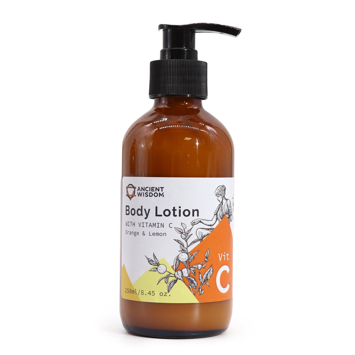 250ml Vitamin C Body Lotion with Orange and Lemon essential oils in pump bottle
