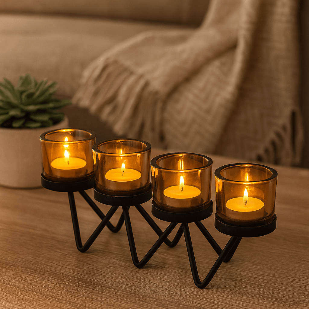 Votive Candle Holder, 4 Cup Iron Zig Zag - SHAMTAM.COM
