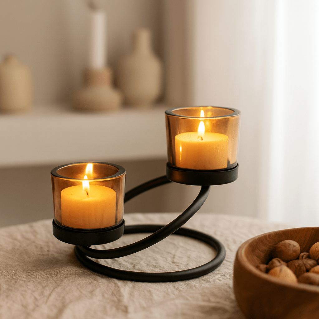Votive Candle Holder Iron 2 Cup Double Step - SHAMTAM.COM