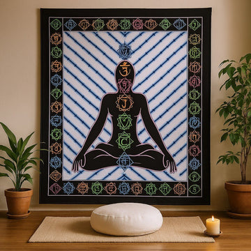 Dekoracja ścienna Czakra Budda, bawełna malowana ręcznie