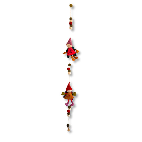 Whimsical Felt Wall Hanging Garland - Fairy Angels with Colorful Outfits and Bell Accents - SHAMTAM.COM