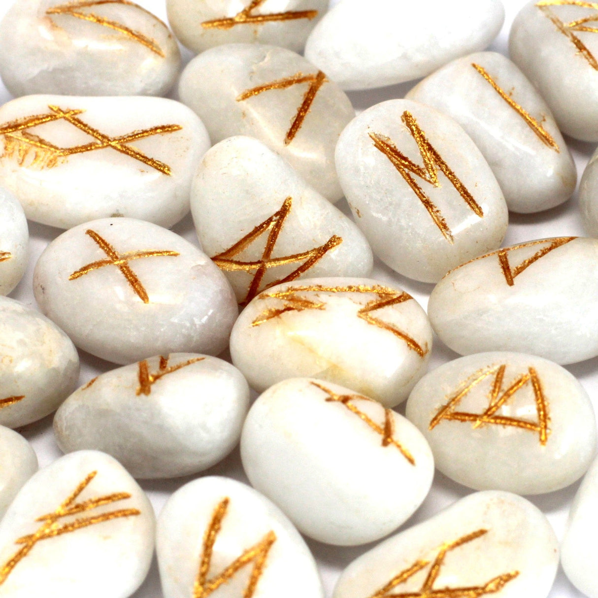 White Agate Runes Stone Set in Pouch - SHAMTAM.COM