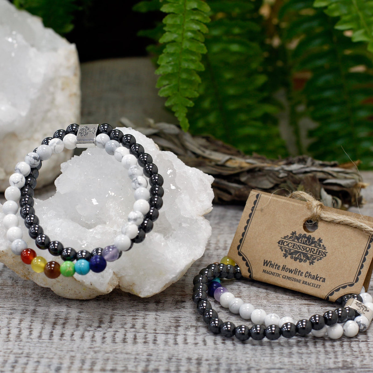 White Howlite Chakra Bracelet - Magnetic Gemstone Crystal - SHAMTAM.COM